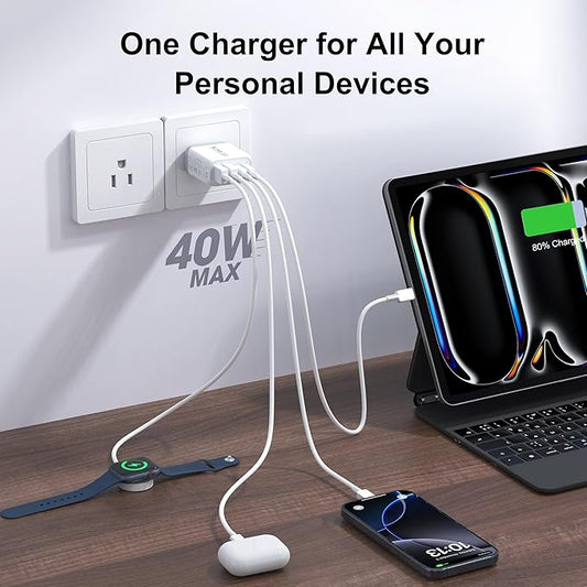 3 Pack USB Wall Charger,Fast USB C Charger Block 4 Port PD Power Adapter,QC Wall Plug Multiport Type C Charging Cube for iPhone 16 15 Plus 14 Pro Max 14 Pro 13 12 11, AirPods4，watch10 ultra2