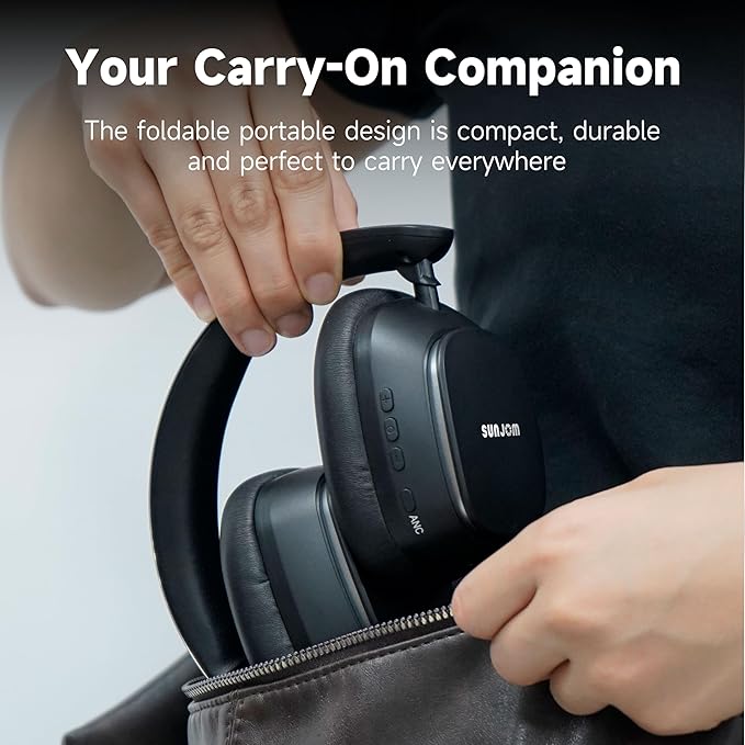 Remix 130H Playtime Bluetooth Over-Ear Wireless Headphones, ANC/ENC Active Noise Cancelling, Foldable Rotatable Lightweight Headphones with Microphone Type-C for Call Travel Sports (Black)