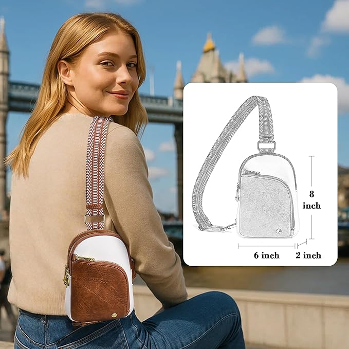 INICAT RFID Blocking Sling Bag Leather Crossbody Bags for Women Fanny Pack Cross Body for Woman Chest Bag for Travel 1.9L