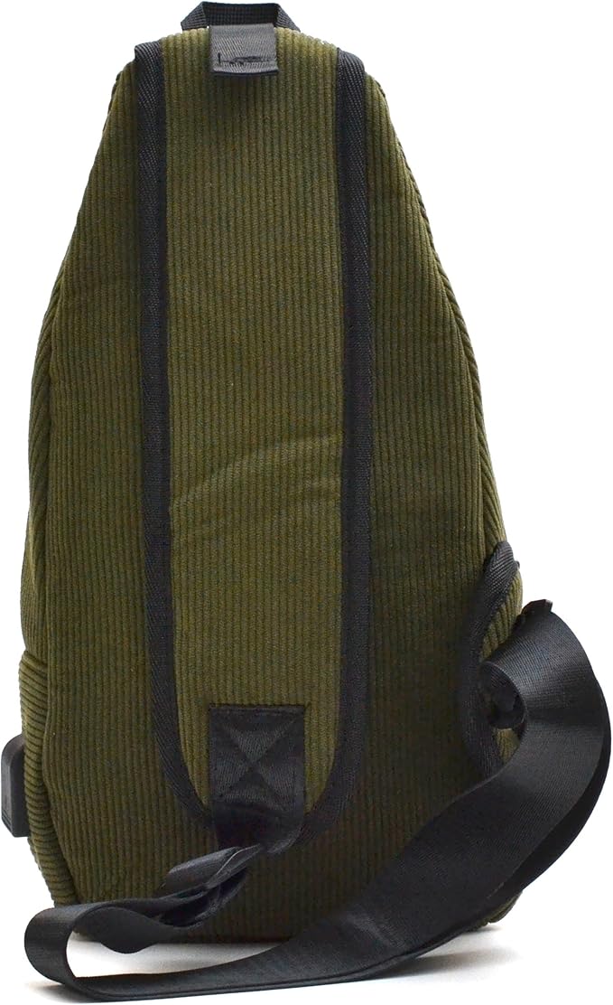 Anti-Theft Daypack Crossbody Sling Backpack, USB Charging, Lightweight Day Pack for Travel, Hiking, Everyday, Regular, Olive Corduroy