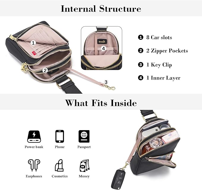 INICAT RFID Blocking Sling Bag Leather Crossbody Bags for Women Fanny Pack Cross Body for Woman Chest Bag for Travel 1.9L