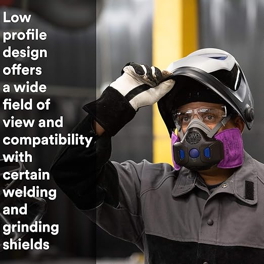 3M Respirator, Secure Click Half Face Reusable Respirator with Speaking Diaphragm and Push Button Seal Check, HF-801SD, Sweeping, Sanding, Grinding, Sawing, Dust, Small