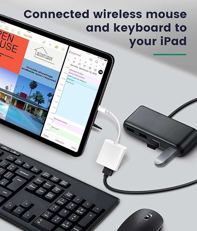 USB Adapter for iPad/iPhone, Lightning to USB Female OTG Adapter Compatible with SD Card Reader/USB Flash Drive/Microphone/Hard Disk and MIDI,Plug & Play