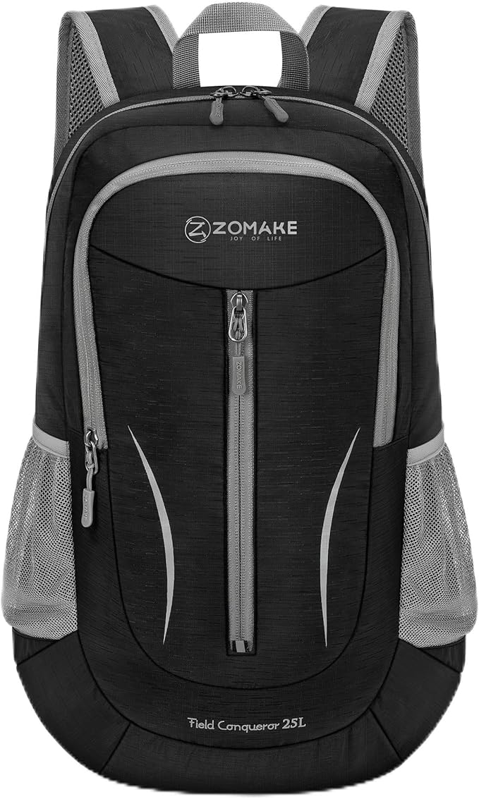 ZOMAKE Ultra Lightweight Packable Backpack 25L, Foldable Hiking Backpacks Water Resistant Small Folding Daypack for Travel(Solid Black)