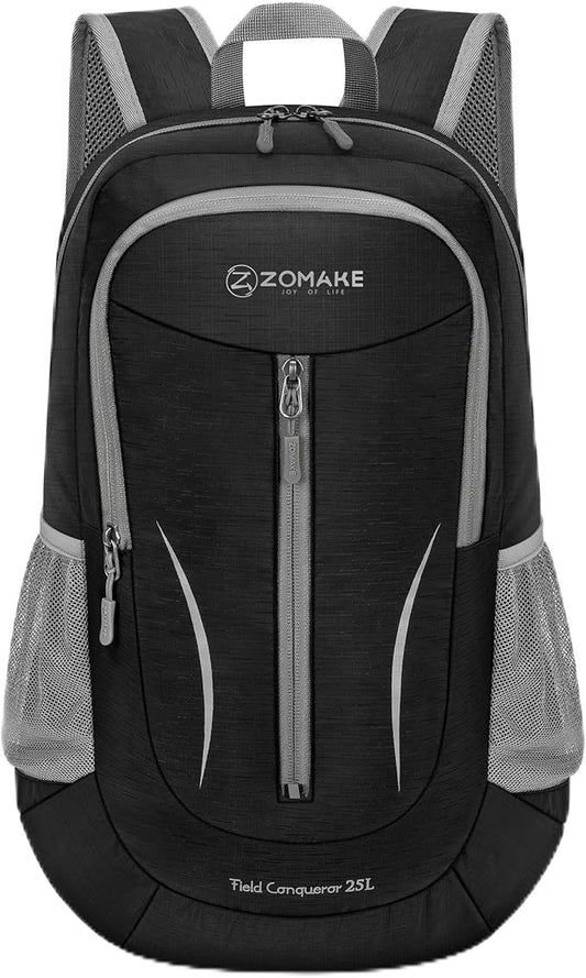 ZOMAKE Ultra Lightweight Packable Backpack 25L, Foldable Hiking Backpacks Water Resistant Small Folding Daypack for Travel(Solid Black)