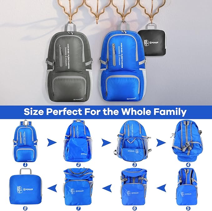 ZOMAKE Lightweight Packable Backpack, 35L Light Foldable Hiking Backpacks Water Resistant Collapsible Daypack for Travel(Dark Blue)