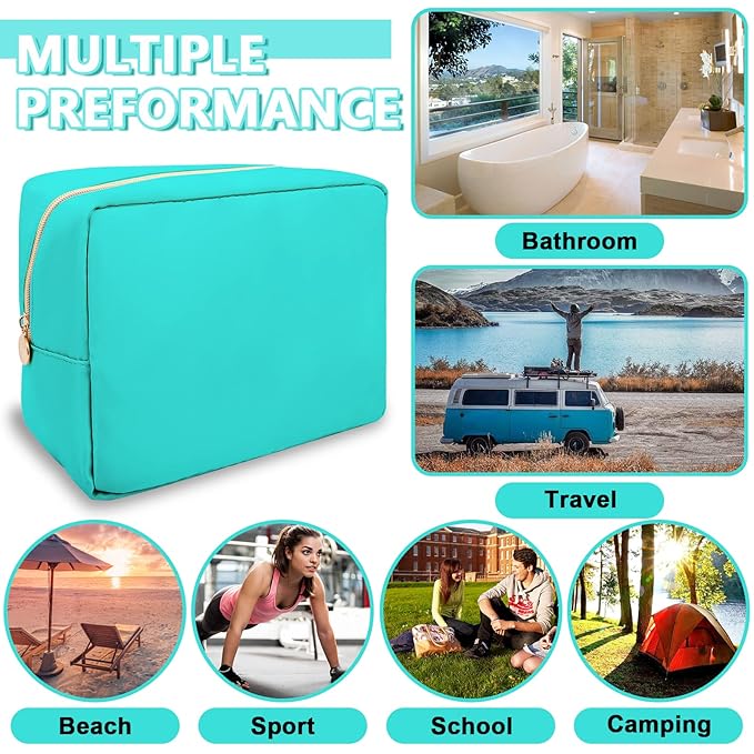 Large Makeup Bag Pouch,Nylon Women Travel Toiletry Storage Bag Preppy Cosmetic Bag for Girls,Big Makeup Organizer Bag Cute Zipper Pouch Skincare Bag for Sport Work Gift(Large-Cotton Candy)