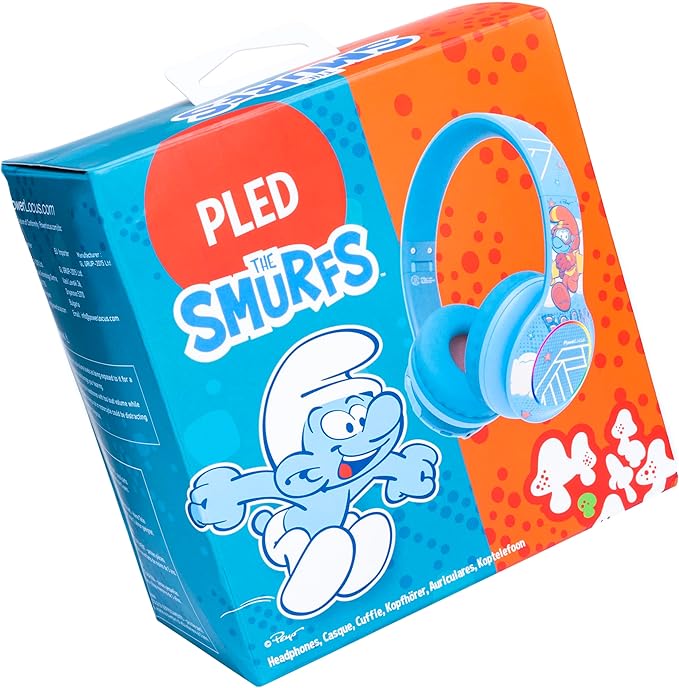 PowerLocus The Smurfs Kids Headphones, Bluetooth Headphones Over Ear for Kids with LED Lights, 74/85/94dB Volume Limited, Micro SD/TF, Foldable with Hi-Fi Stereo, Built-in Mic for School/Tablet/Travel
