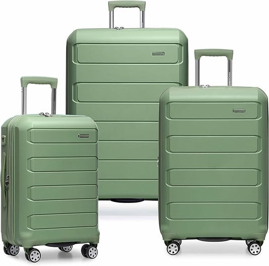 Traveler's Choice Pagosa Indestructible Hardshell Expandable Spinner Luggage, Green, 3-Piece Set (22/26/30)