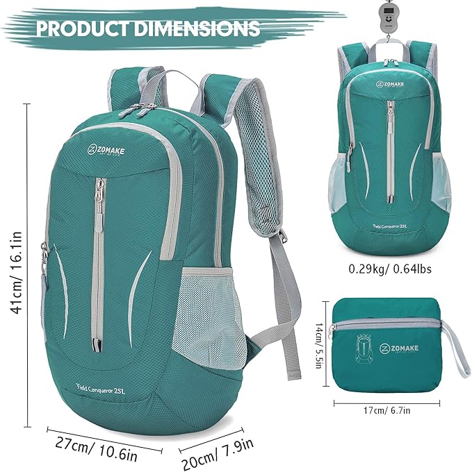 ZOMAKE Ultra Lightweight Packable Backpack 25L, Foldable Hiking Backpacks Water Resistant Small Folding Daypack for Travel(Army Green-NEW)