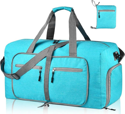 Dimayar 85L Travel Duffle Bag for Men Women - Foldable Duffel Bag with Shoes Compartment - Overnight Bags Waterproof & Tear Resistant(Mint Green)