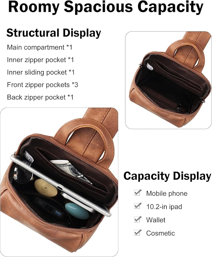 FADEON Sling Bag for Women, Crossbody Purse with Tassels, Designer Leather Shoulder Chest Bags for Travel