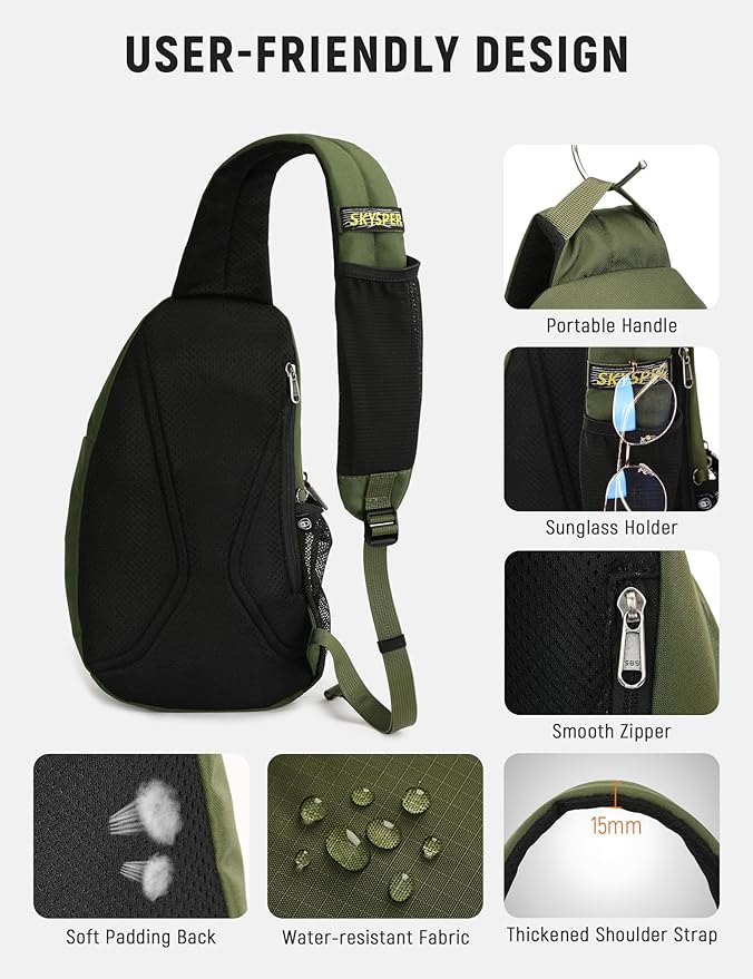 SKYSPER Sling Bag Anti-Theft RFID Crossbody Bag Travel Cross Body Backpack Shoulder Hiking Sling Daypack(Armygreen)