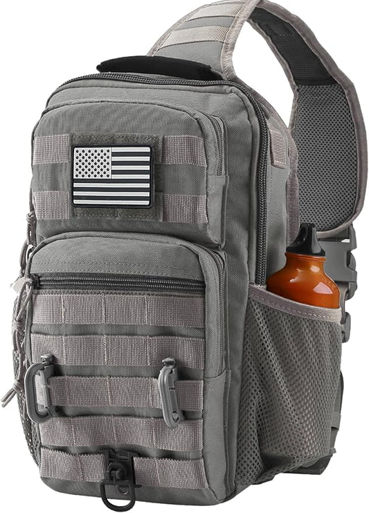 Tactical Shoulder Sling Bag, Small Chest Pack, 13L Backpack for Men Outdoor Sports, Grey