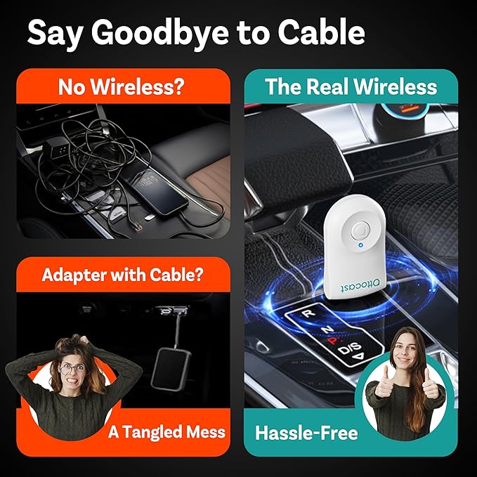 OTTOCAST Mini 2025 Wireless CarPlay & Android Auto 2-in-1 Adapter, Fast Stable Connection, Plug & Play for iPhone & Android Devices (White)
