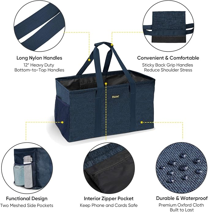 BALEINE Extra Large Utility Tote Bag with Wire Frame for Storage (Blue, 22''x12''x10'')