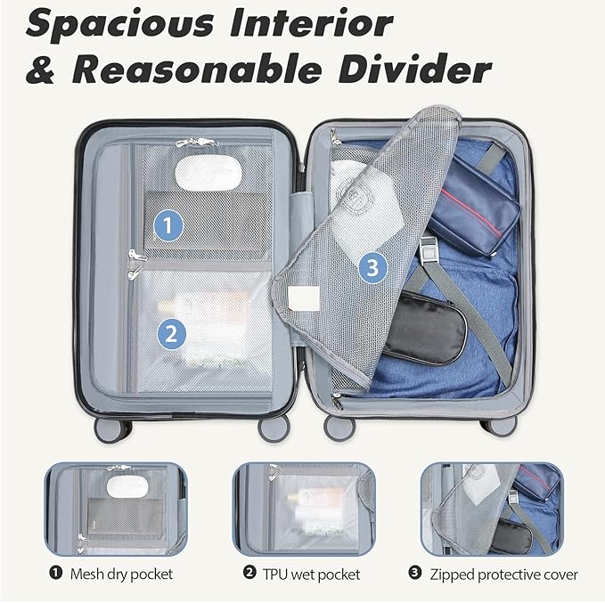 VANKEAN Carry On Luggage with Spinner Wheels & TSA Lock, Expandable Fashionable Hard Shell Suitcase airline approved，20 Inch Carry-On，White