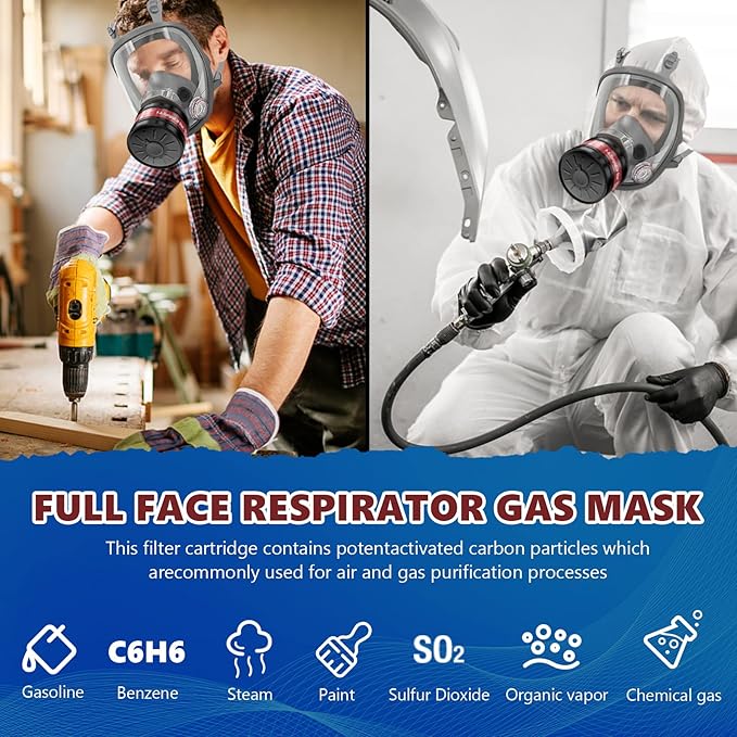 Reusable Full Face Gas Respirator, Anti-fog Gas Cover Organic Vapor Respirator Mask with 40 mm Activated Carbon Filter Canister and 2097 Filter, for Painting, Welding, Chemical