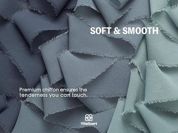 Vitalizart Dusty Blue Handmade Chiffon Silk Ribbon Fringe 1.5" x 21 Yd Frayed Edges Ribbons for Wedding Invitations Bridal Bouquets Gifts Wrapping Crafts Holiday Party Decorations