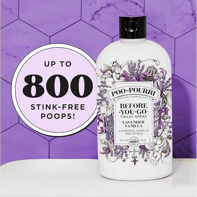 Poo-Pourri Before-You-Go Toilet Spray Refill, Lavender Vanilla,16 Fl Oz, Up to 800 Uses, Bathroom Odor Deodorizer with Essential Oils for Home or Work, Lavender, Vanilla and Citrus Scent