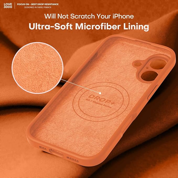 LOVE 3000 Designed for iPhone 17 Case, Premium Silicone [Compatible with Magsafe][Soft Anti-Scratch Microfiber Lining] Shockproof Protective Phone Case for Men Women 6.3", Bright Orange