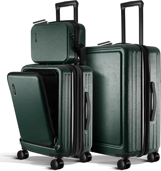 Luggage Sets 3 Piece, 22 Inch Carry on Luggage and 24 Inch Suitcases with Wheels Spinner, Durable Hard Shell Suitcase Set, Expandable Travel Suitcase, Green
