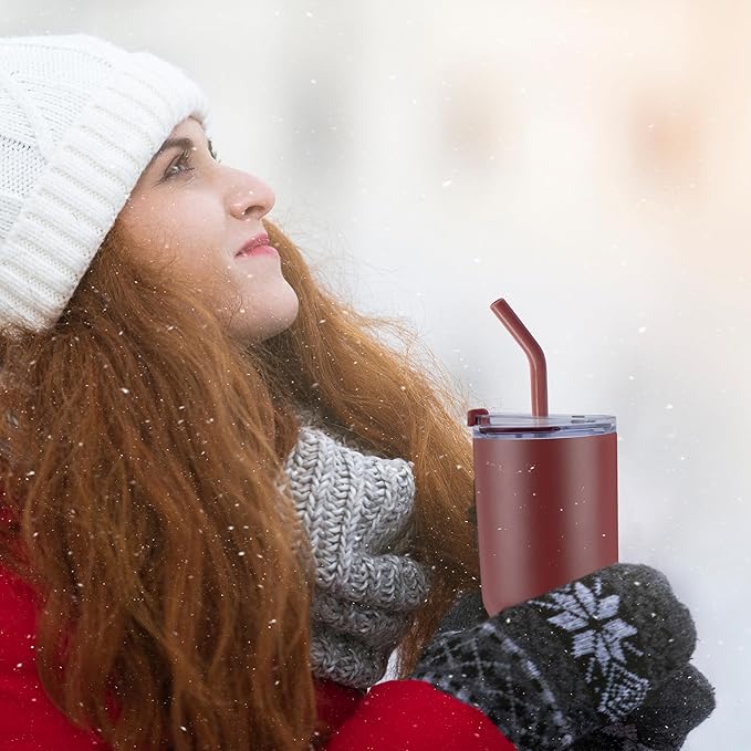 VEGOND 30 oz Insulated Stainless Steel Tumblers with lid and straw Bulk Pack Double Wall Vacuum Coffee Mug with Non-Slip Silicone Base, Sweat Proof Powder Coated Cup for Hot Cold Drinks, Red 8Pack