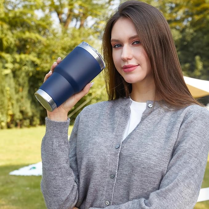 MEWAY 30oz Tumbler Double Wall Vacuum Insulated Travel Mug, Stainless Steel Tumbler with Lid, Durable Powder Coated Insulated Coffee Cup for Cold & Hot Drinks (Navy,1 PACK)