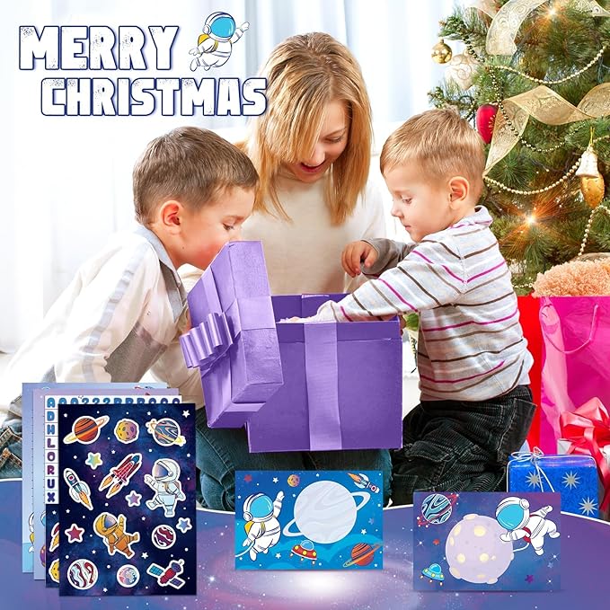 WERNNSAI Kids Stationery Set - 72PCS Boys Stationery Set Teens Universe Letter Writing Kit Aerospace Letter Paper Set Stationery Writing Sheets with Envelopes School Space Gift Set