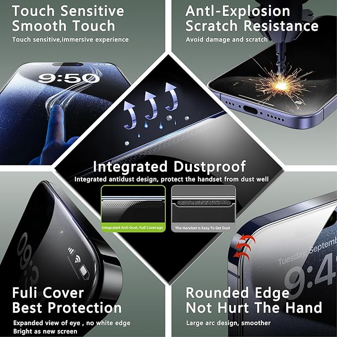 2 Pack Matte Privacy Screen Protector for iPhone 13 Pro Max and iPhon 14 Plus 6.7-Inch Auto Dust Removal, No Bubbles,Anti-Spy Tempered Glass Film, Easy Installation