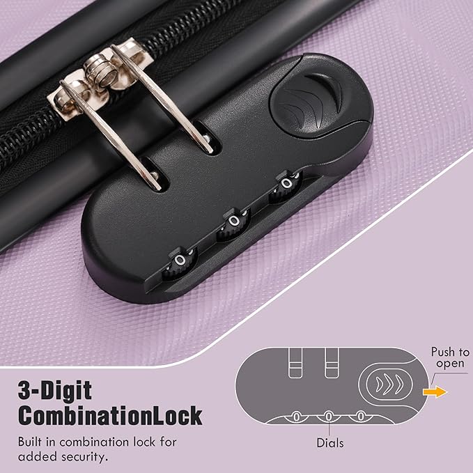 Merax Luggage Sets of 3 Piece Carry on Suitcase Airline Approved,Hardcase Suitcase Set with Double Spinner Wheels,Pink Purple