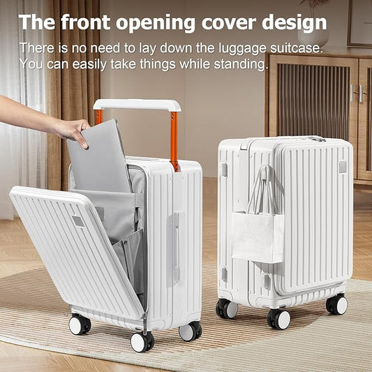 Joyway Hardshell Carry on Luggage with Front Pocket, Lightweight Hardside 20 Inch Suitcase with Spinner Wheels and TSA Lock (White, Carry on Luggage-20 Inch)