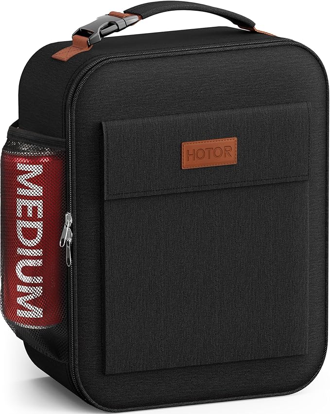 HOTOR Lunch Bag for Men & Women - Large Capacity Insulated Lunch Bag with Mutiple Pockets, Easy-Carrying, Wear-Resistant Cooler Lunch Box for Office, Picnic, Black, 9.06" x 4.33" x 10.63"
