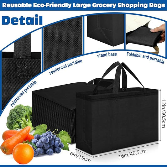 Windyun Reusable Grocery Bags Large Non Woven Shopping Bags with Handles Foldable Portable Tote Bulk, 16x6x12 Inch