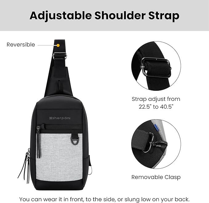 Sherpani Metro, Anti Theft Sling Bag, Sling Backpack, 5L Travel Bag, Shoulder Chest Purse, Crossbody Backpack for Women, Metal Hardware, Travel Gift (Sterling Pro)