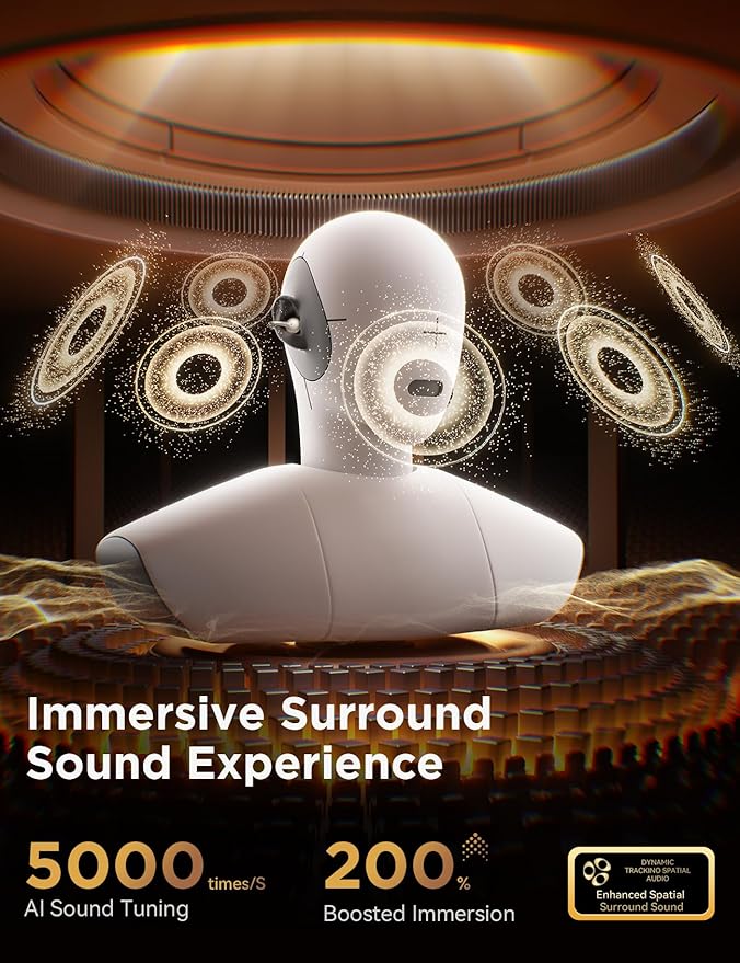 JOYROOM OE3 Open Ear Earbuds, Wireless Clip On Earbuds Headphones, Auto L-R Recognition, Omni Tap Control, Immersive Sound, Ultra-Light 4.9g Fit, Comfortable for Workouts and Daily Use, (Silver White)