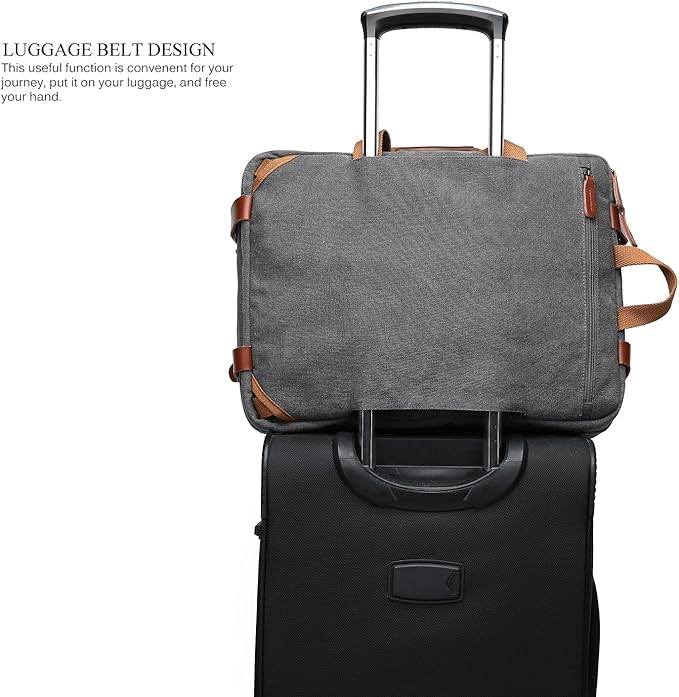 Convertible Backpack Messenger Shoulder Bag Laptop Case Business Briefcase Multi-Functional Travel Handbag Fits 17.3 Inch Laptop for Men/Women (Canvas Dark Grey)