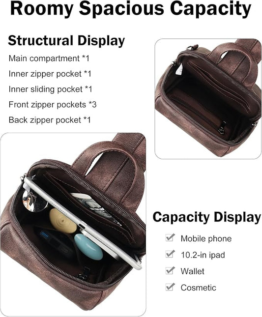 FADEON Sling Bag for Women, Crossbody Purse with Tassels, Designer Leather Shoulder Chest Bags for Travel