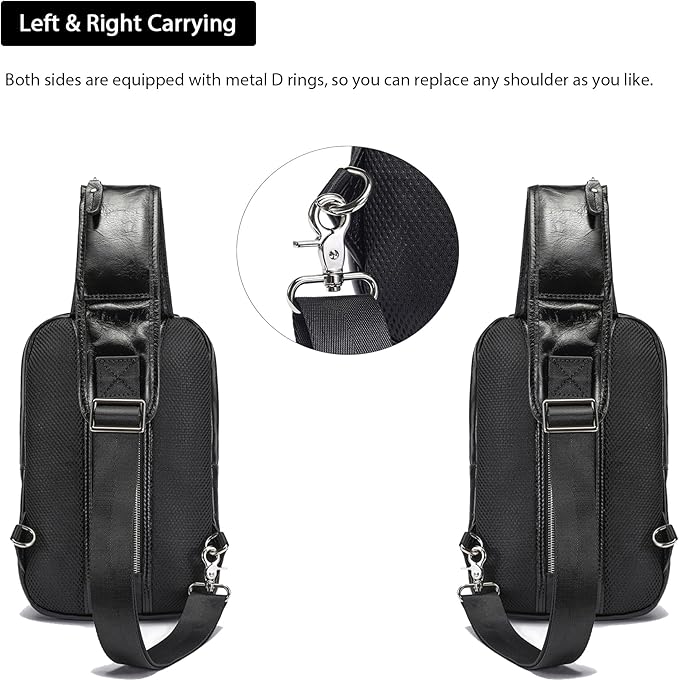 LANNSYNE Vintage Full Grain Leather Sling Bag Crossbody Chest Daypack