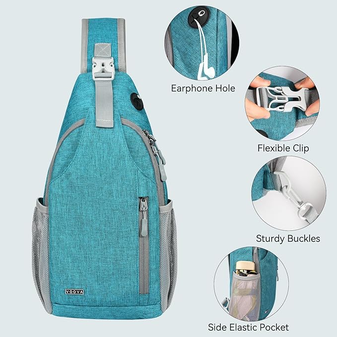 Voova Crossbody Sling Backpack Sling Bag for Men Women, Travel Hiking Chest Bag Daypack, Small over the Shoulder Backpack