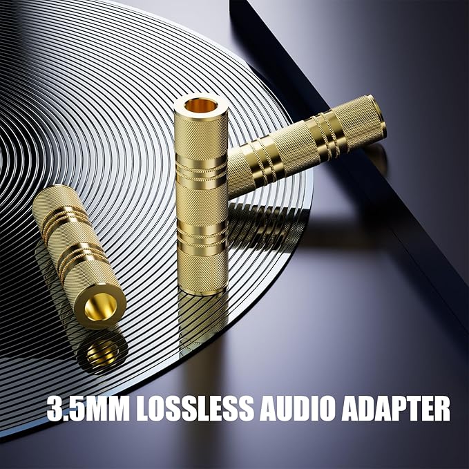 3.5mm Female to Female aux Adapter, 3.5mm Stereo Jack to 3.5mm Stereo Jack Adapter Connectors Stereo Coupler Female to Female Gold - 3pcs