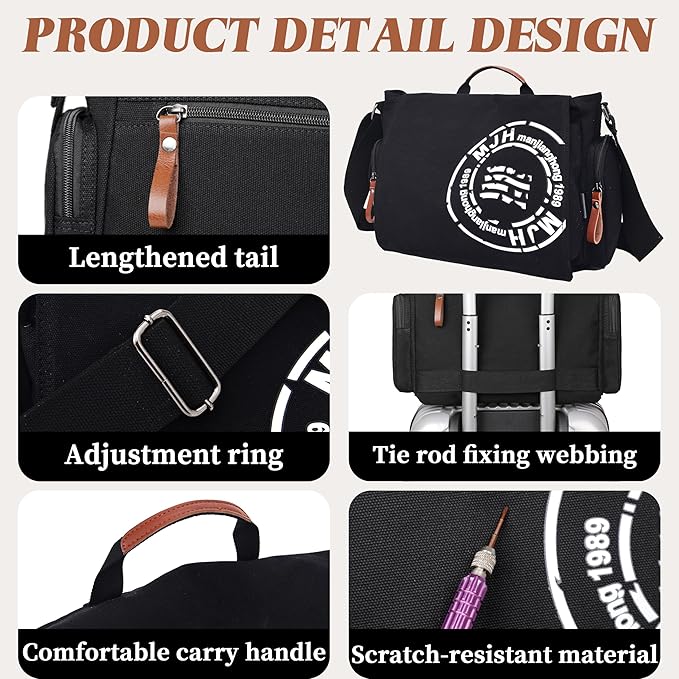 FSD.WG Satchel Messenger Bag for Men Canvas,Travel Shoulder bag 13.5" Laptop Bags