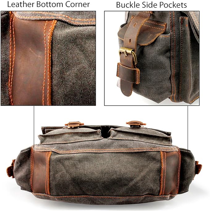 Messenger Bag for Laptop Vintage Canvas Leather Crossbody Satchel Shoulder Computer Bag Travel Office Messenger Bag