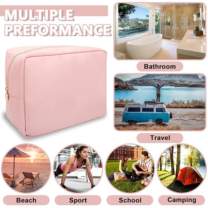 Large Makeup Bag Pouch,Nylon Women Travel Toiletry Storage Bag Preppy Cosmetic Bag for Girls,Big Makeup Organizer Bag Cute Zipper Pouch Skincare Bag for Sport Work Gift(Large-Flamingo)