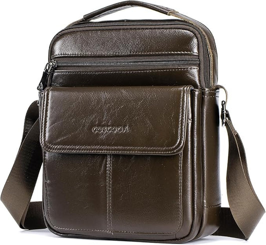 Men's Leather Crossbody Shoulder Bag - Messenger Satchel Travel Handbag