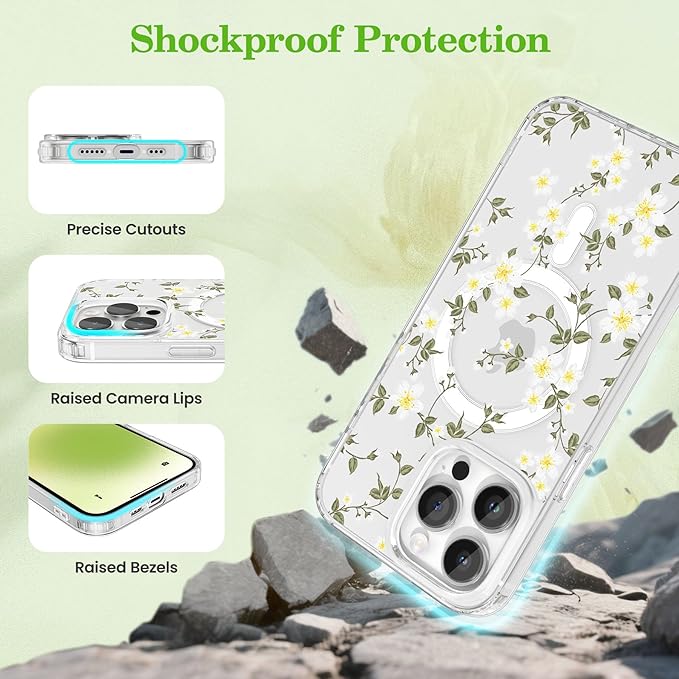 ZTOFERA for iPhone 15 Pro Max Magnetic Case Compatible with Magsafe,Aesthetic Floral Pattern Design Cute for Girl Women,Anti-Drop Protective Hard Phone Cover for iPhone 15 Pro Max-Big White Flower