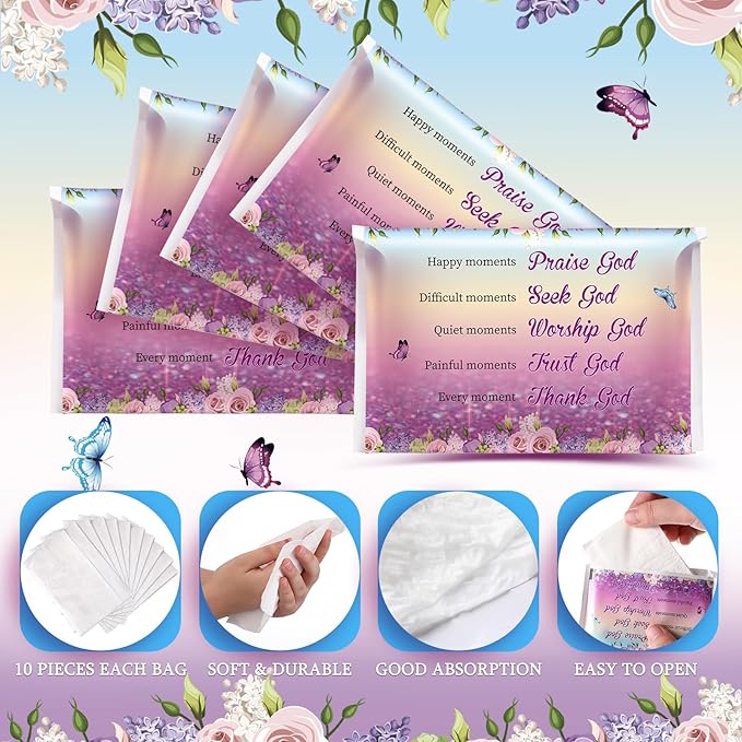 Sinmoe 60 Pack Pocket Tissues Travel Packs Christian Travel Tissues 3 Ply Pocket Size for Guests Mini Wallet Facial Napkin for Breast Cancer Wedding Xmas Graduation(Butterfly)
