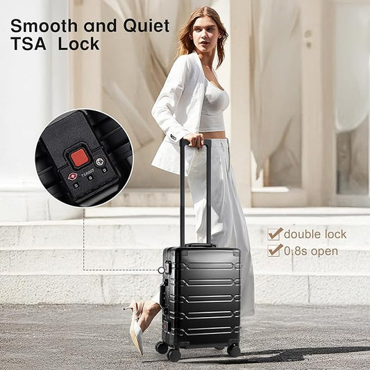 All Aluminum Carry On Luggage 22x14x9 Airline Approved，Zipperless Luggage Premium Aluminum Suitcase Luggage, Hard Shell Carry On Luggage with Spinner Wheels (black, 20inch)