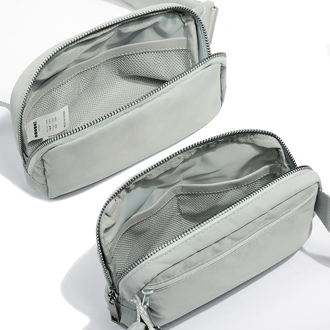ODODOS Unisex Mini Belt Bag with Adjustable Strap Small Fanny Pack for Workout Running Traveling Hiking, Light Grey