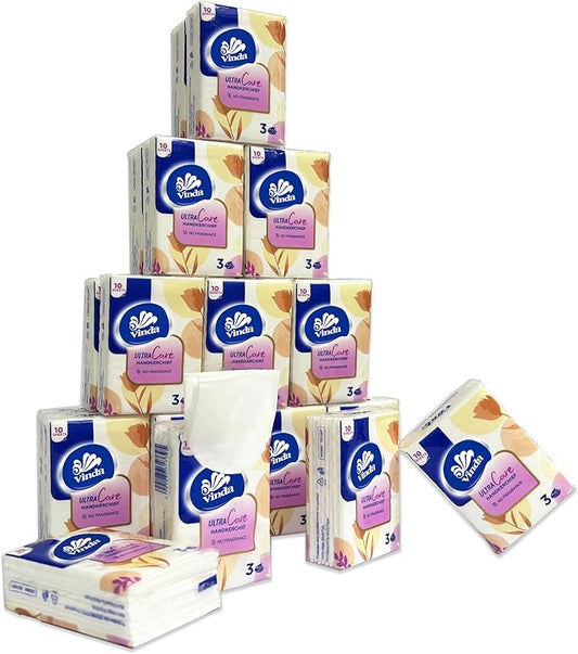 3-Ply Mini Ultra Care Pocket Tissues, Portable Series Facial Tissue, Travel Size for Use In All Occasions (24 Packs of 10 Tissues)